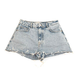 Zara Denim Size 6 Shorts Blue Frayed Hem 5-Pocket Distressed Festival Urban Chic